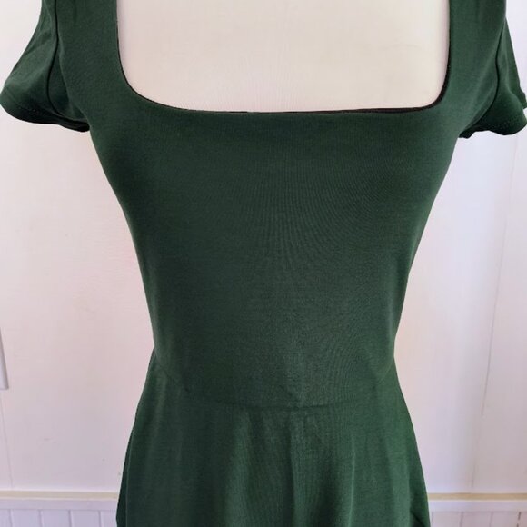 Cobalt Street BCI Cotton Square Neck A-Line Mid-Calf Dress -- Dark Green - Picture 4 of 8